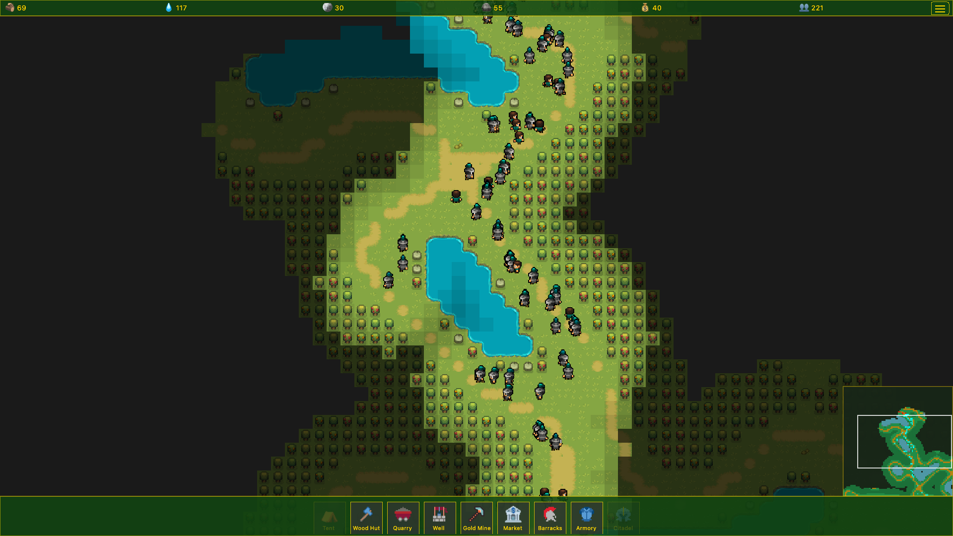 Epic battle with numerous units engaging in automated combat